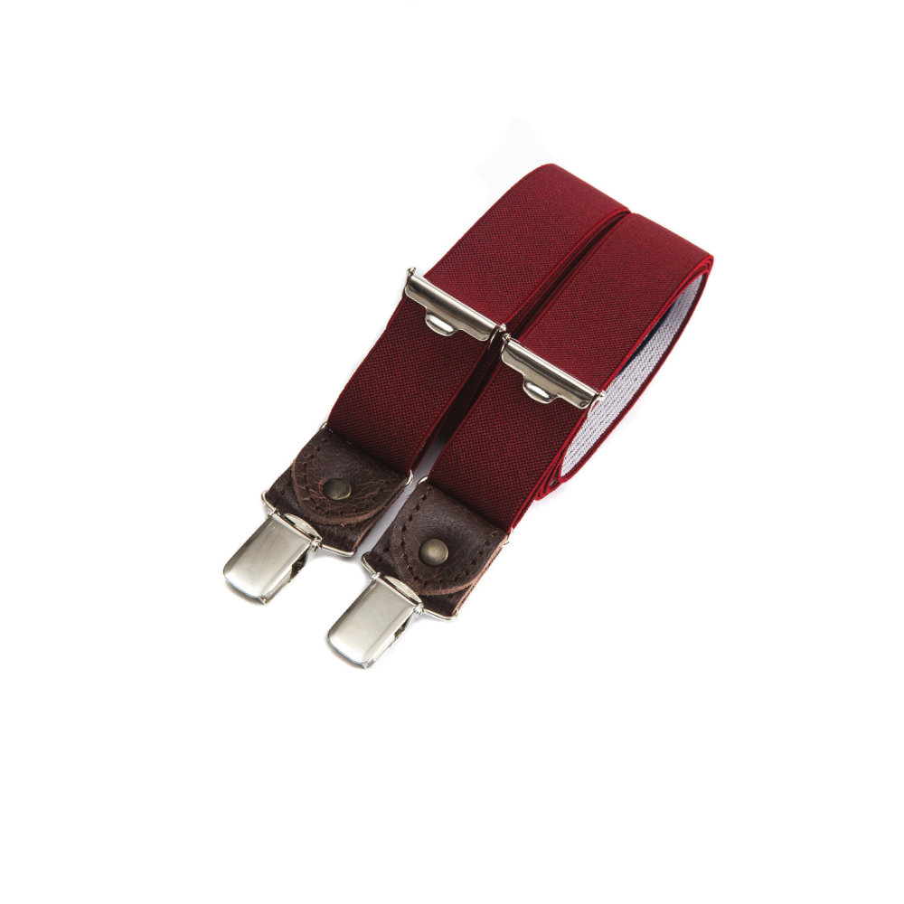 Skinny clip-on suspenders with leather details – Bordeaux