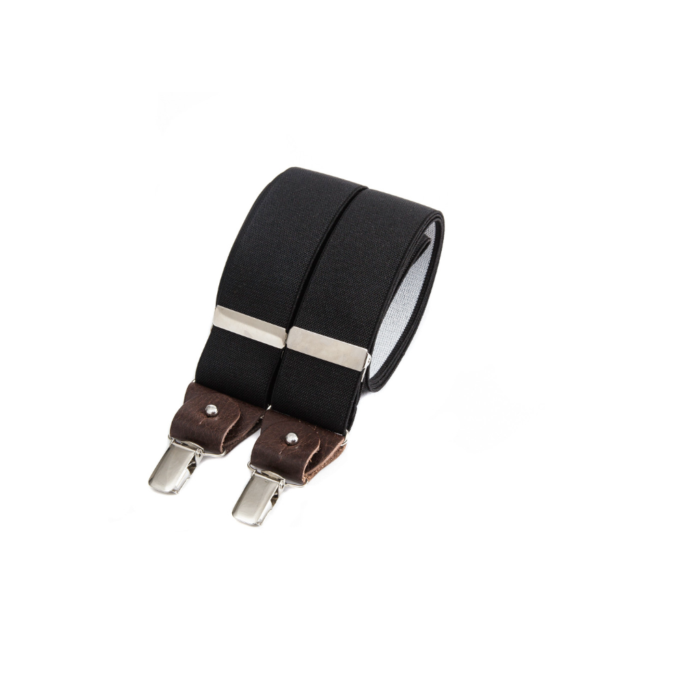 Wide clip-on suspenders with leather details – Black