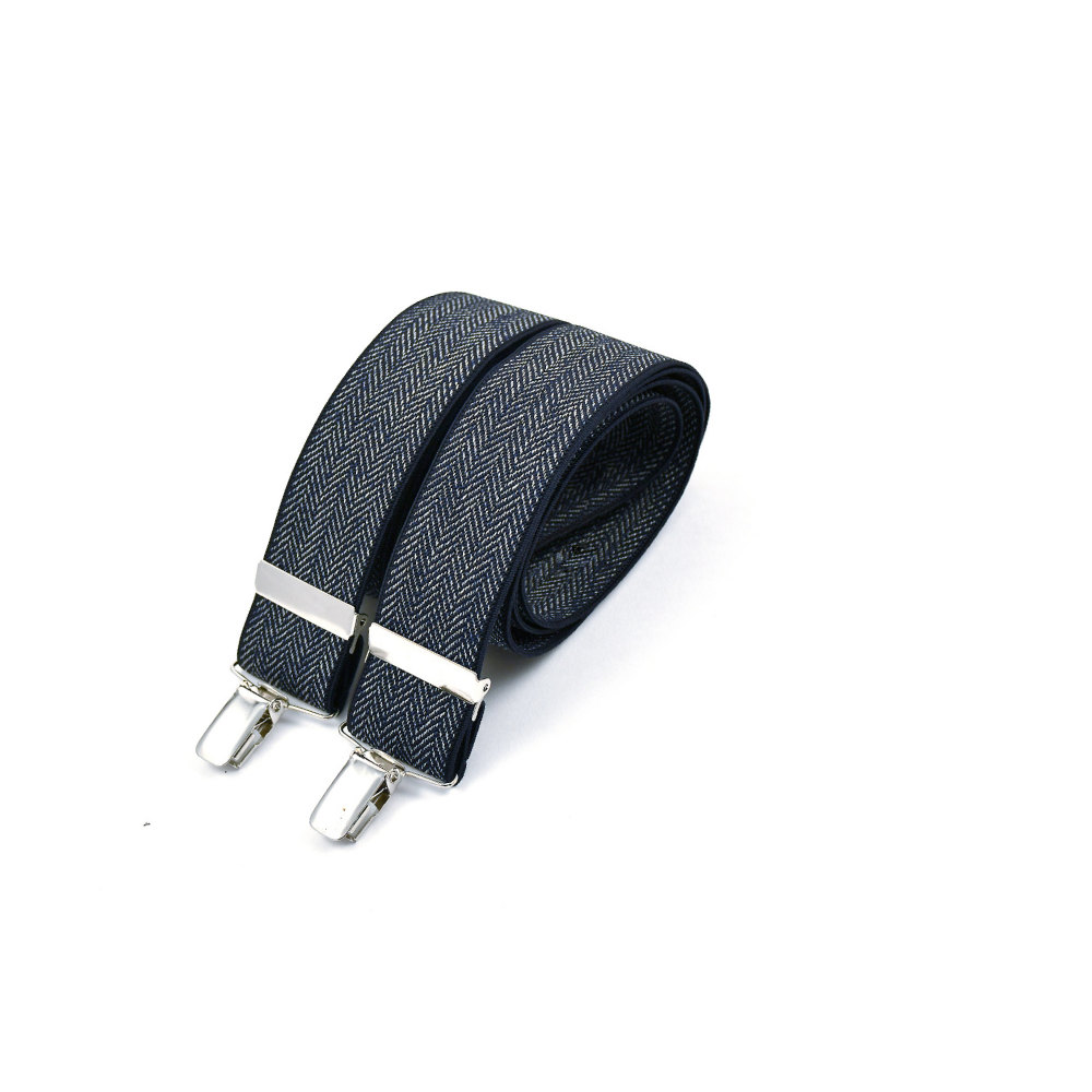 Wide clip-on suspenders - Navy blue chevron