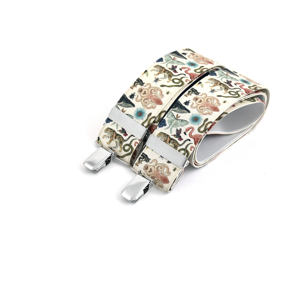 Wide clip-on suspenders - Tiger print theme
