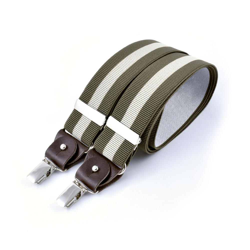Wide suspenders – Ecru stripe on khaki